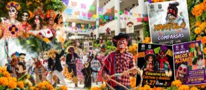 Collage del Xantolo 2026 en UASLP Tamazunchale con comparsas de huehues, catrinas, diablos y carteles de concursos